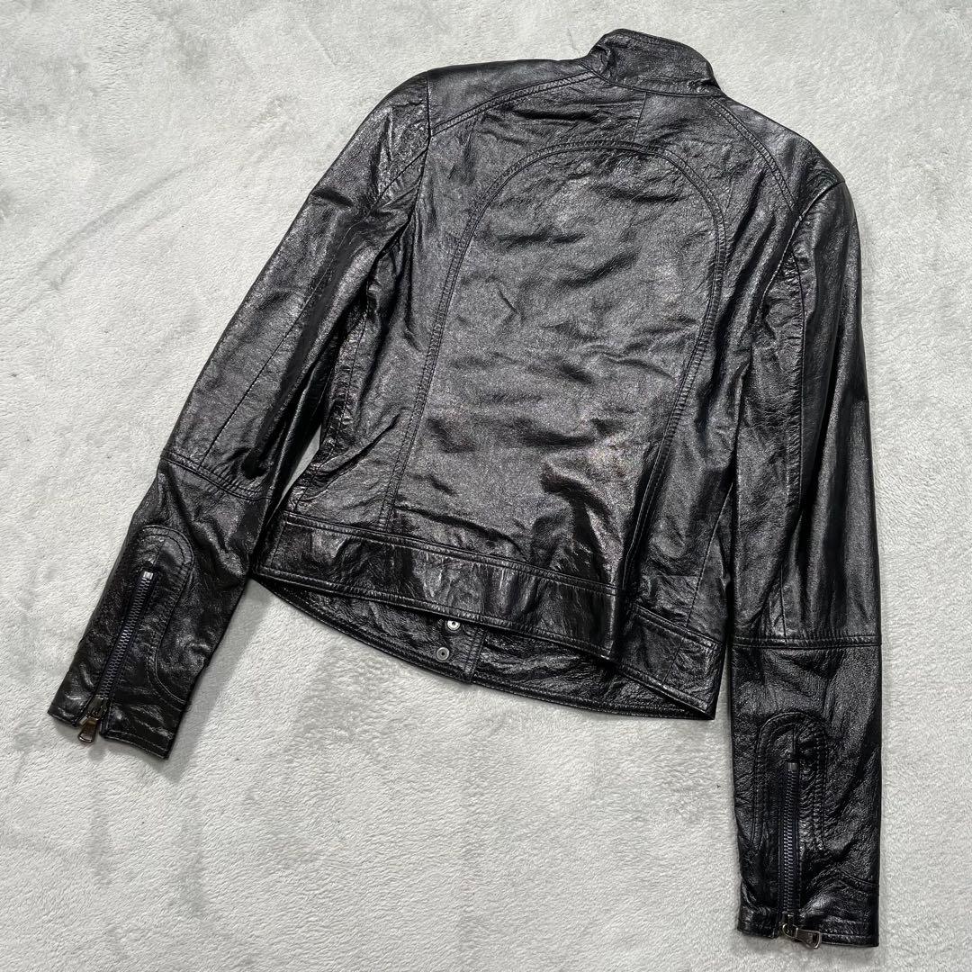ドルチェアンドガッバーナ ラムレザー シングルライダースジャケット 黒　40