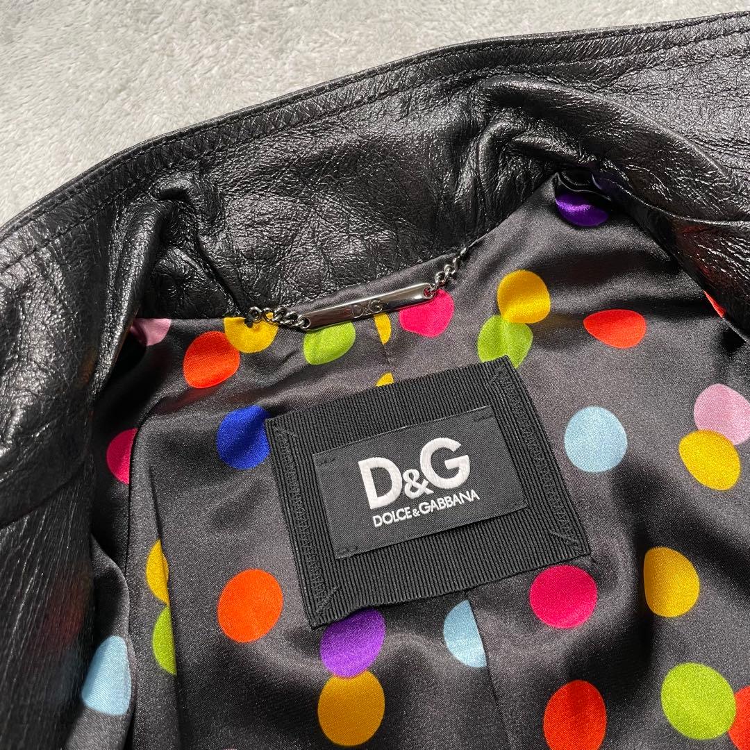 ドルチェアンドガッバーナ ラムレザー シングルライダースジャケット 黒　40