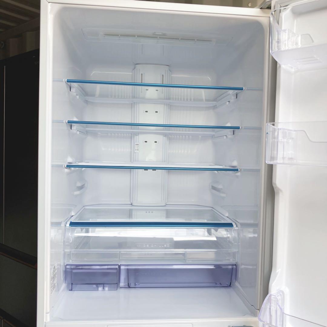 取付無料！三菱チルドルーム搭載おしゃれホワイトインテリアグラス冷蔵庫！洗濯機