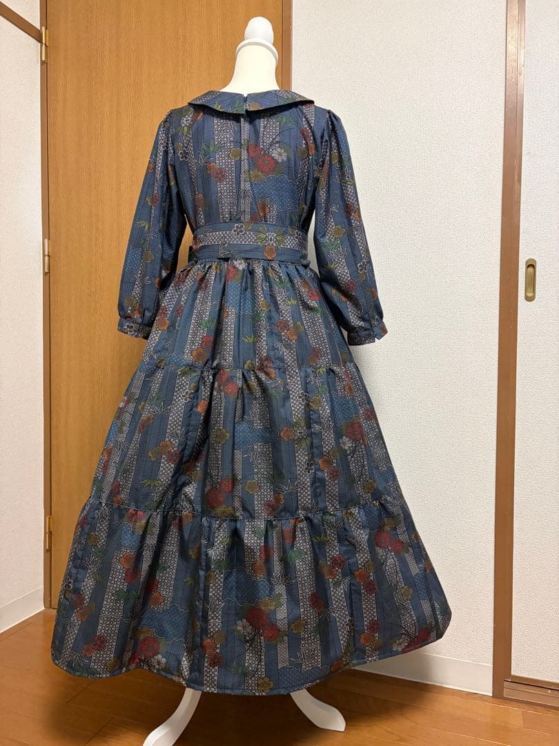 着物リメイク♪ 大島紬　3段ティアード　ワンピース　MーL 総裏地付き　♪
