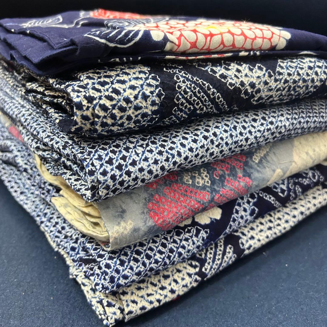 J-10 有松鳴海絞り浴衣5枚 浴衣1枚おまとめ売り材料リメイク木綿アンティーク