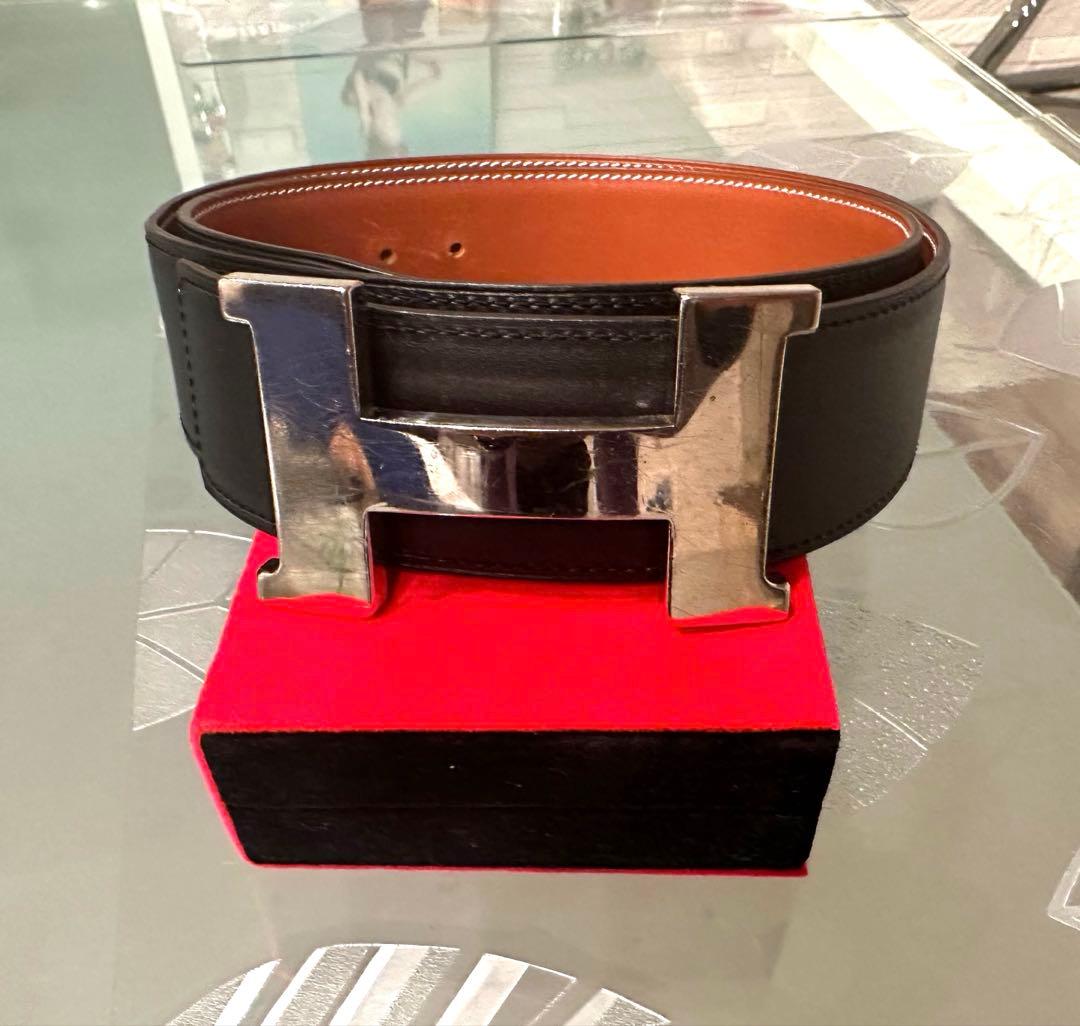 ❤エルメス　H型シルバーバックル　 リバーシブルベルト85 幅4センチ美品❤