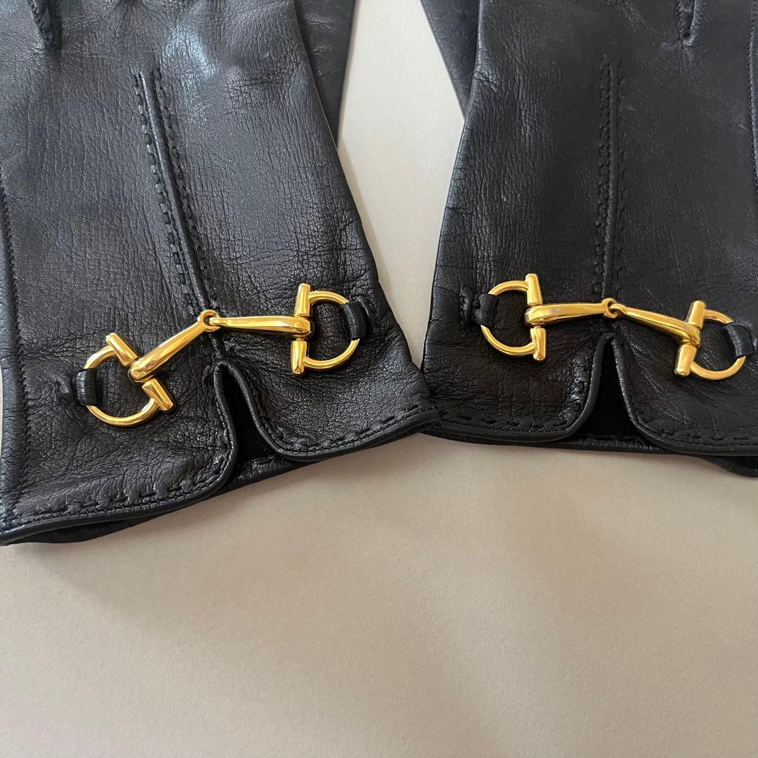 【未使用】GUCCIホースビット付き黒レザーグローブゴールド金具