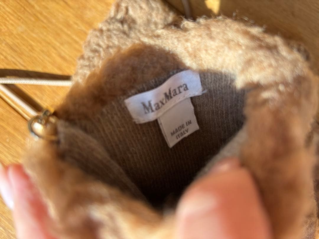 極美品 白タグ マックスマーラ テディベア ミトン ファー 手袋 キャメル SM