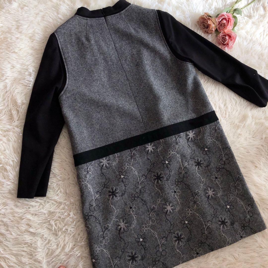 レリアン　レイヤード風　チュニック　ワンピース　現行　近年　ドッキング　刺繍