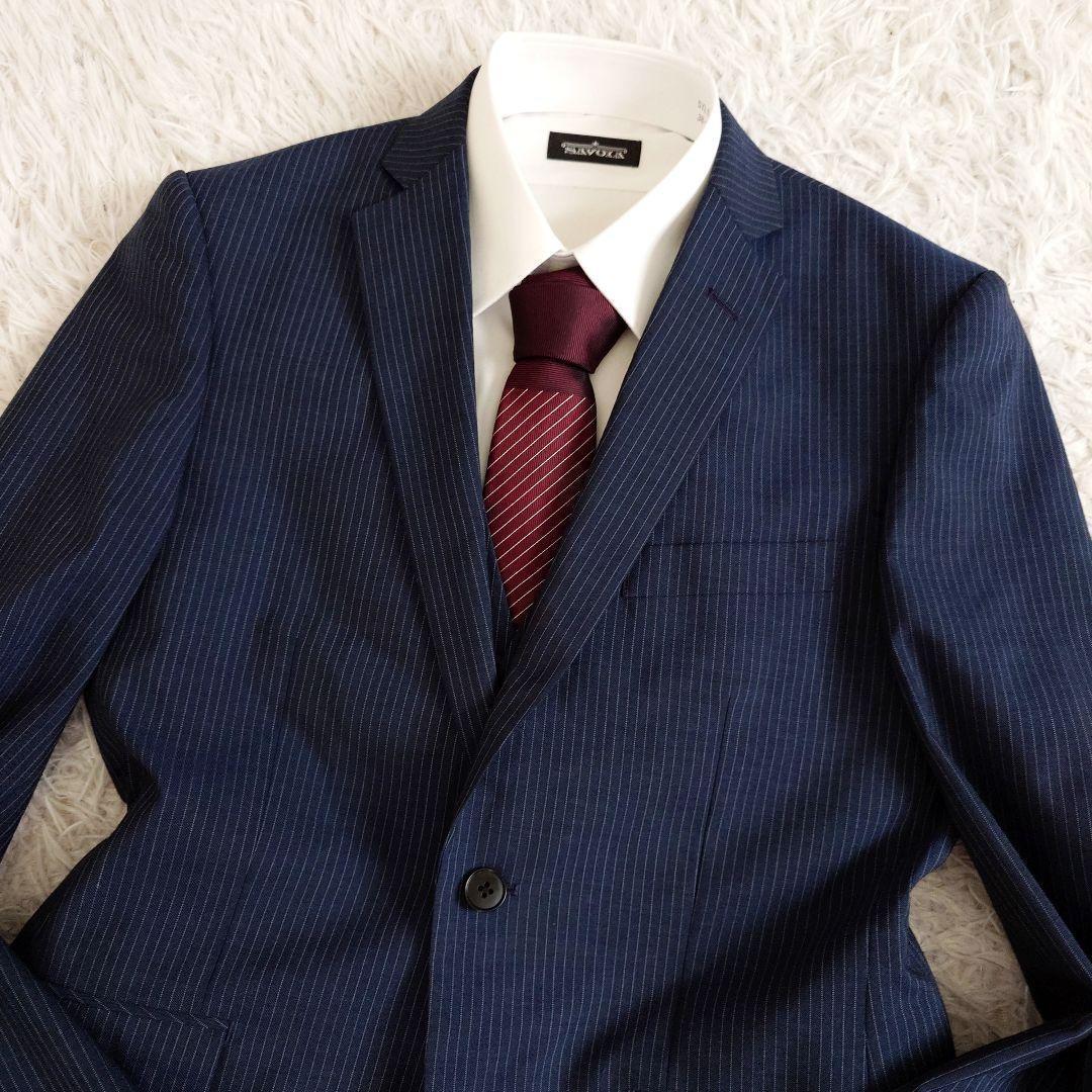 ジャーナルワークス　スリーピーススーツ　ネイビー　ストライプ　Y5　細身　M相当