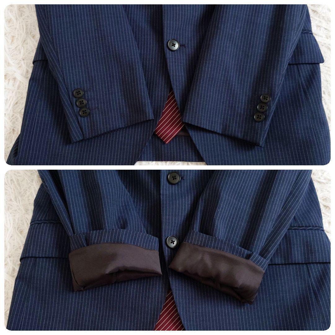 ジャーナルワークス　スリーピーススーツ　ネイビー　ストライプ　Y5　細身　M相当