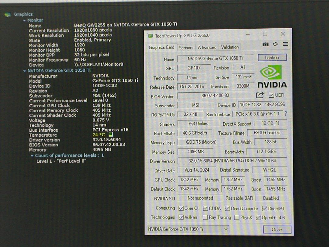 MSI　GTX1050Ti 4G OCV1
