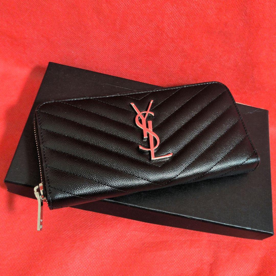 SANT LAURENT／サンローラン 長財布　 キャビアスキン ／YSL／黒
