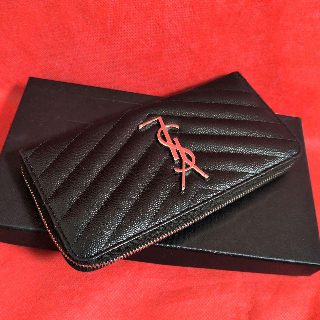 SANT LAURENT／サンローラン 長財布　 キャビアスキン ／YSL／黒