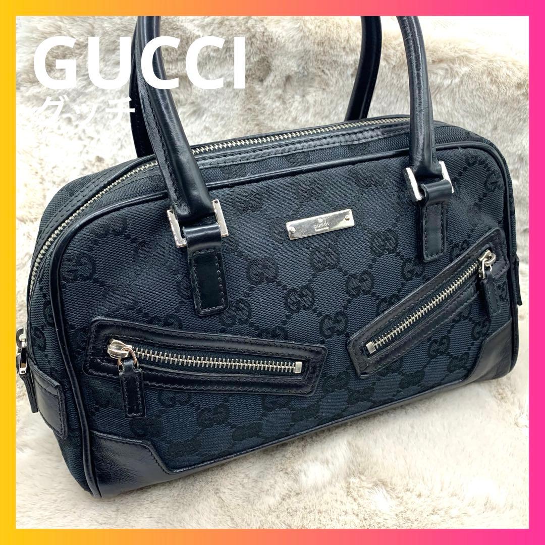 GUCCI グッチ GG柄 ミニボストン ハンドバッグ 黒 キャンバス 正規品