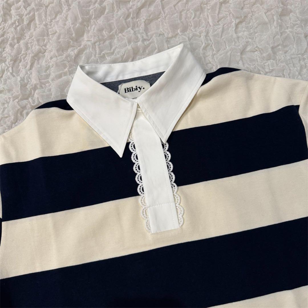 【新品未使用】Bibiy. ボーダー長袖ラガーシャツ