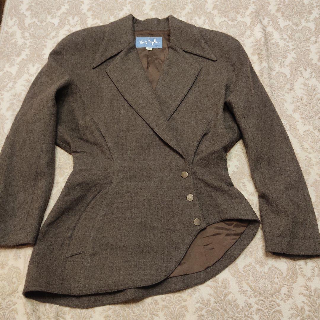 ティエリーミュグレー　変形　ジャケット　　ウエストシェイプ　茶系　テーラード