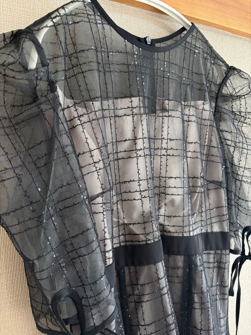 チェック刺繍スパンコールチュール