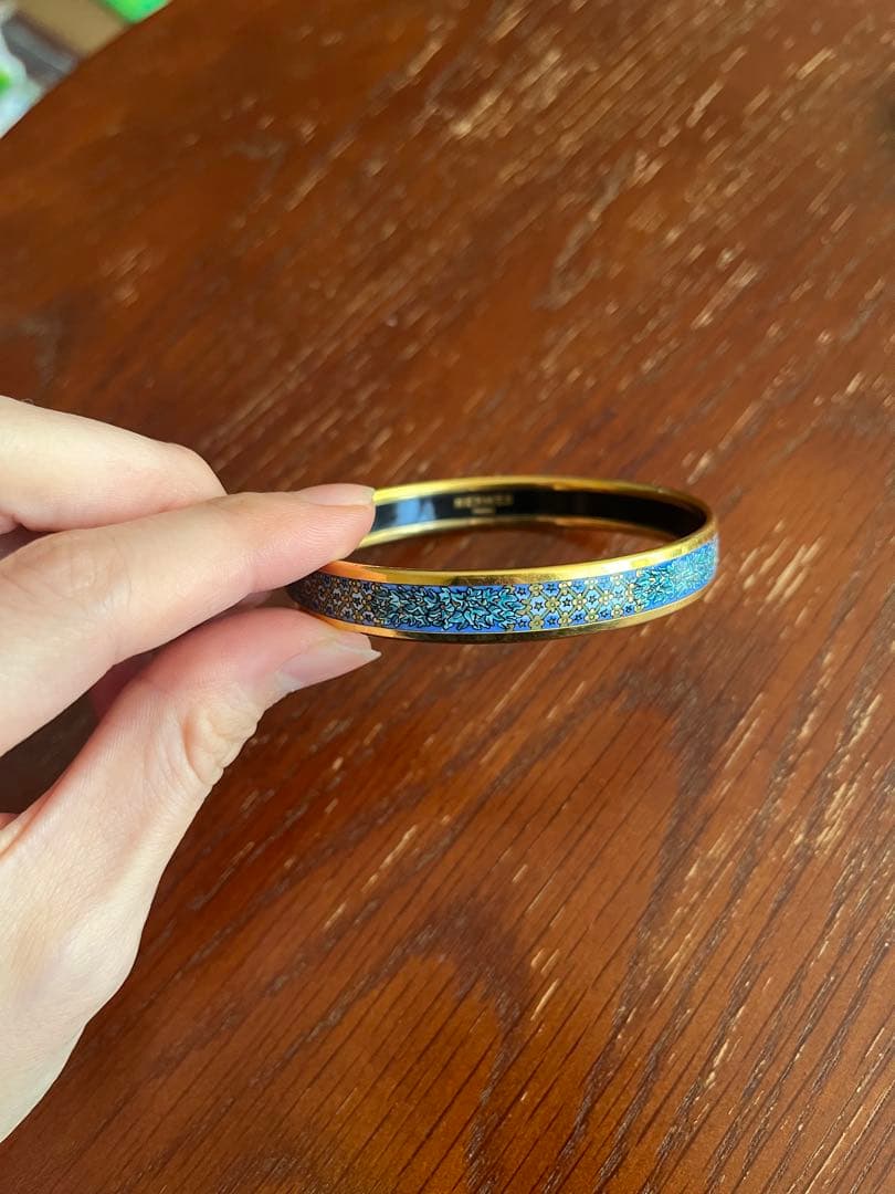 HERMÈS エルメス エナメルバングル ブレスレット ゴールド×ブルー