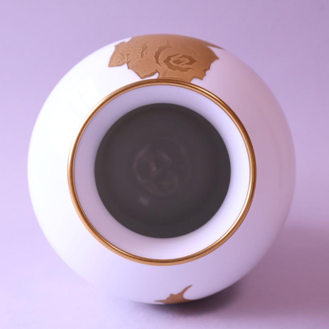 皇室御用達 大倉陶園 金蝕バラ 花瓶 箱付 OKURA 金彩 花器 花生 薔薇