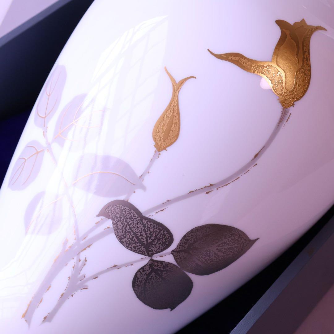 皇室御用達 大倉陶園 金蝕バラ 花瓶 箱付 OKURA 金彩 花器 花生 薔薇