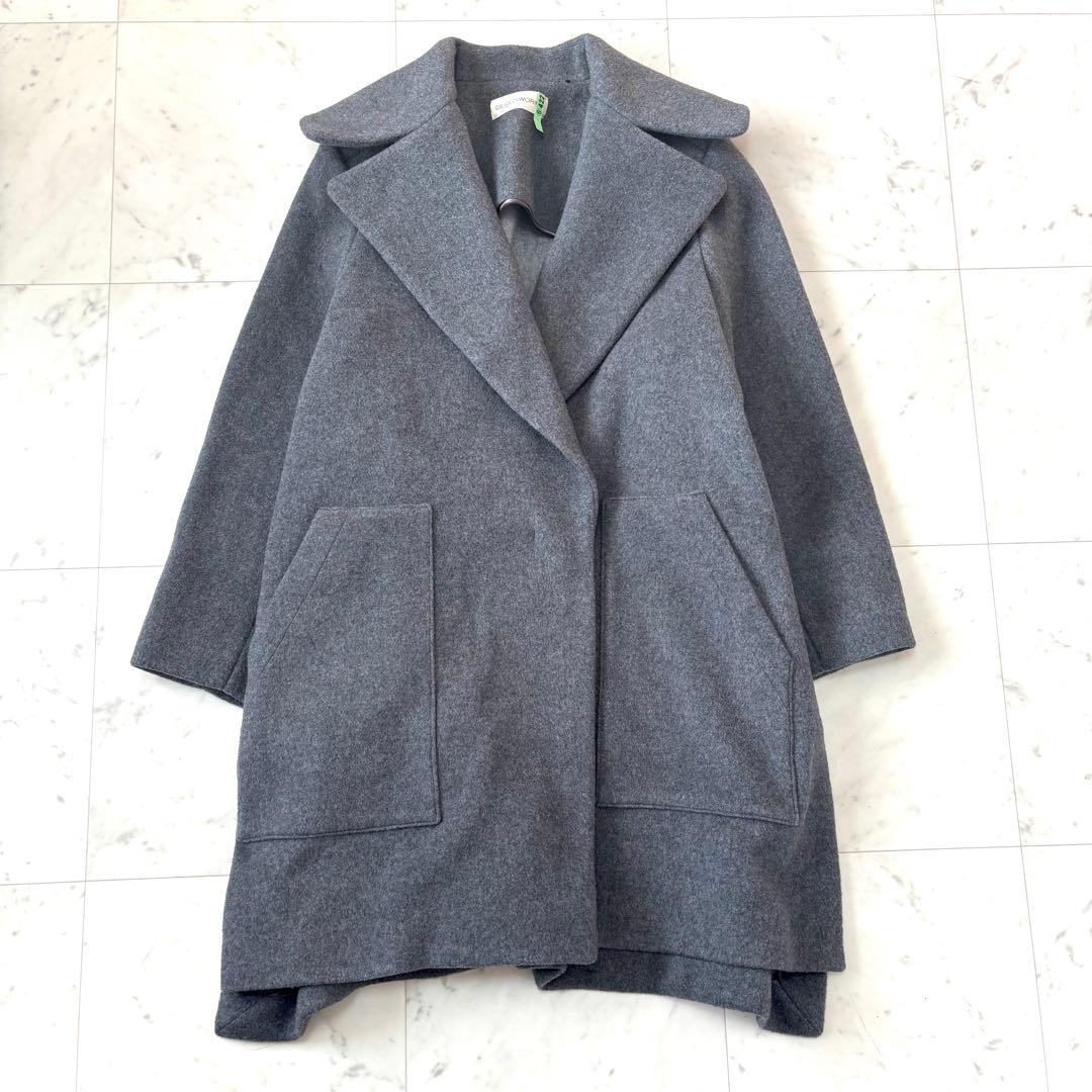 美品 デザインワークス　ウール混ビッグカラーコート　オーバーサイズ　38