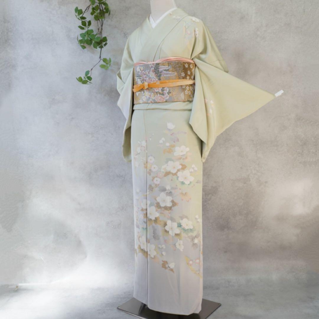訪問着２点セット正絹　卒業式　入学式　お宮参り【訪問着、袋帯、帯締め、帯揚げ】