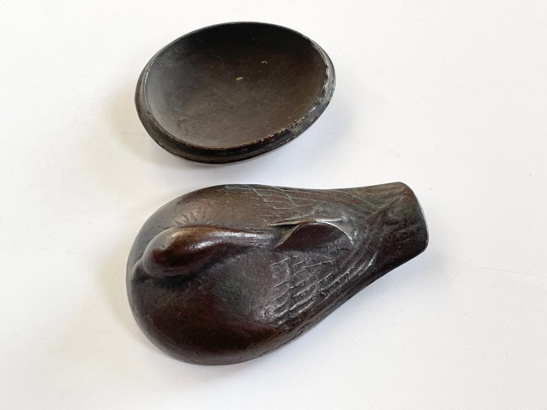 金属工芸　作者不明　香合　鴨　雀　燕　銅製　金物　茶道具　箱なし