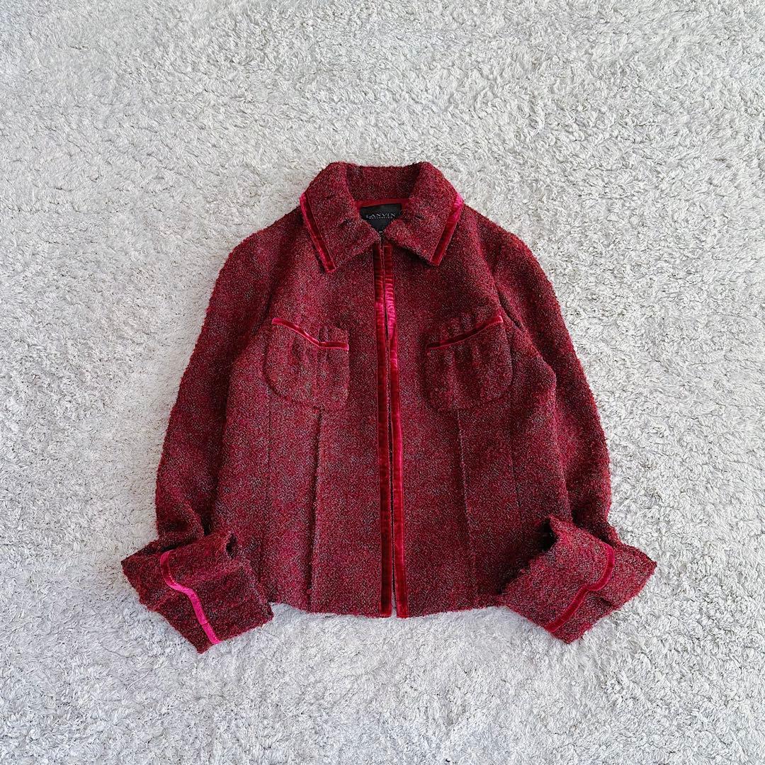 希少•美品【ファンシー•ツイード×ベルベット】ランバン／シャツカラー•ジャケット