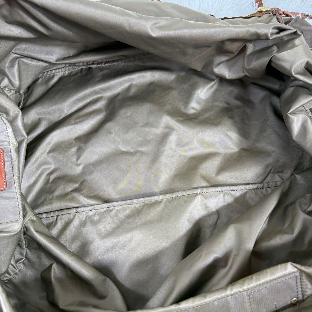 【美品】フェリージ P4 ボストンバッグ レザー ナイロン ショルダー付 カーキ