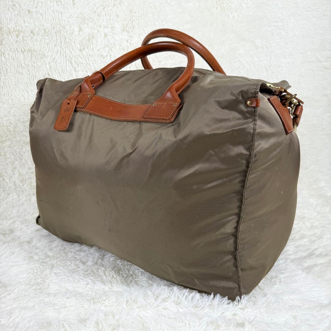 【美品】フェリージ P4 ボストンバッグ レザー ナイロン ショルダー付 カーキ