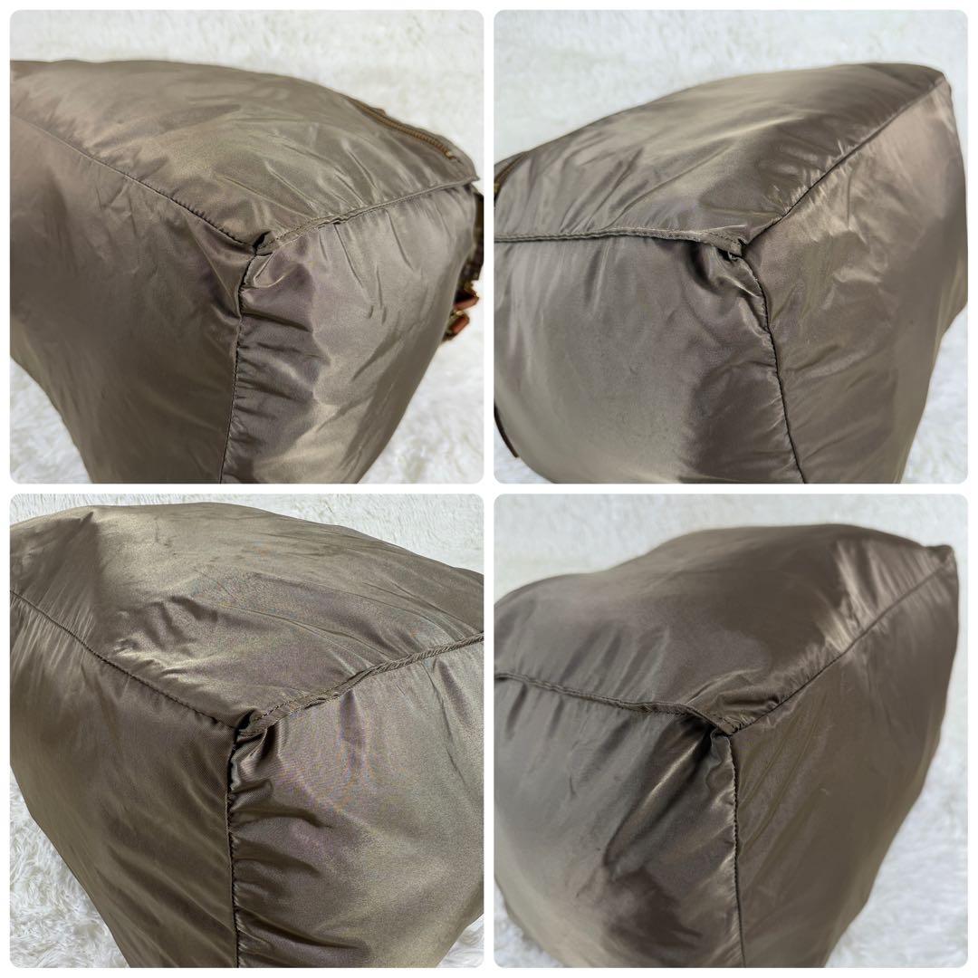 【美品】フェリージ P4 ボストンバッグ レザー ナイロン ショルダー付 カーキ