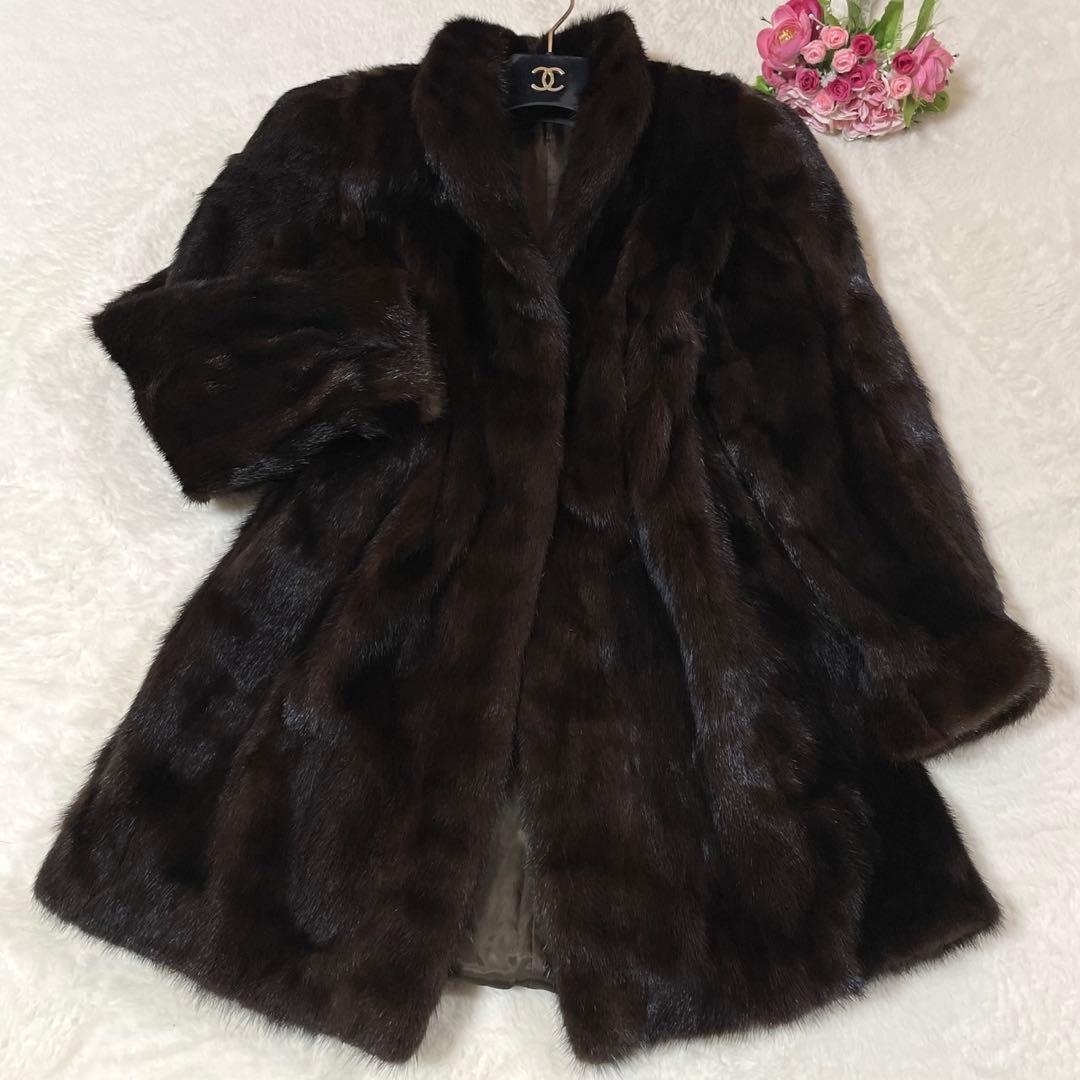 ミンク 本毛皮 コート ダークブラウン サイズ11