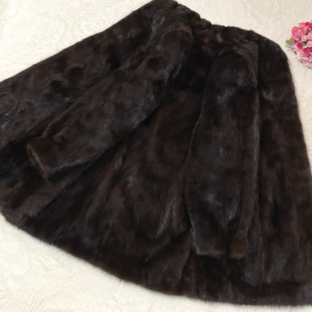 ミンク 本毛皮 コート ダークブラウン サイズ11