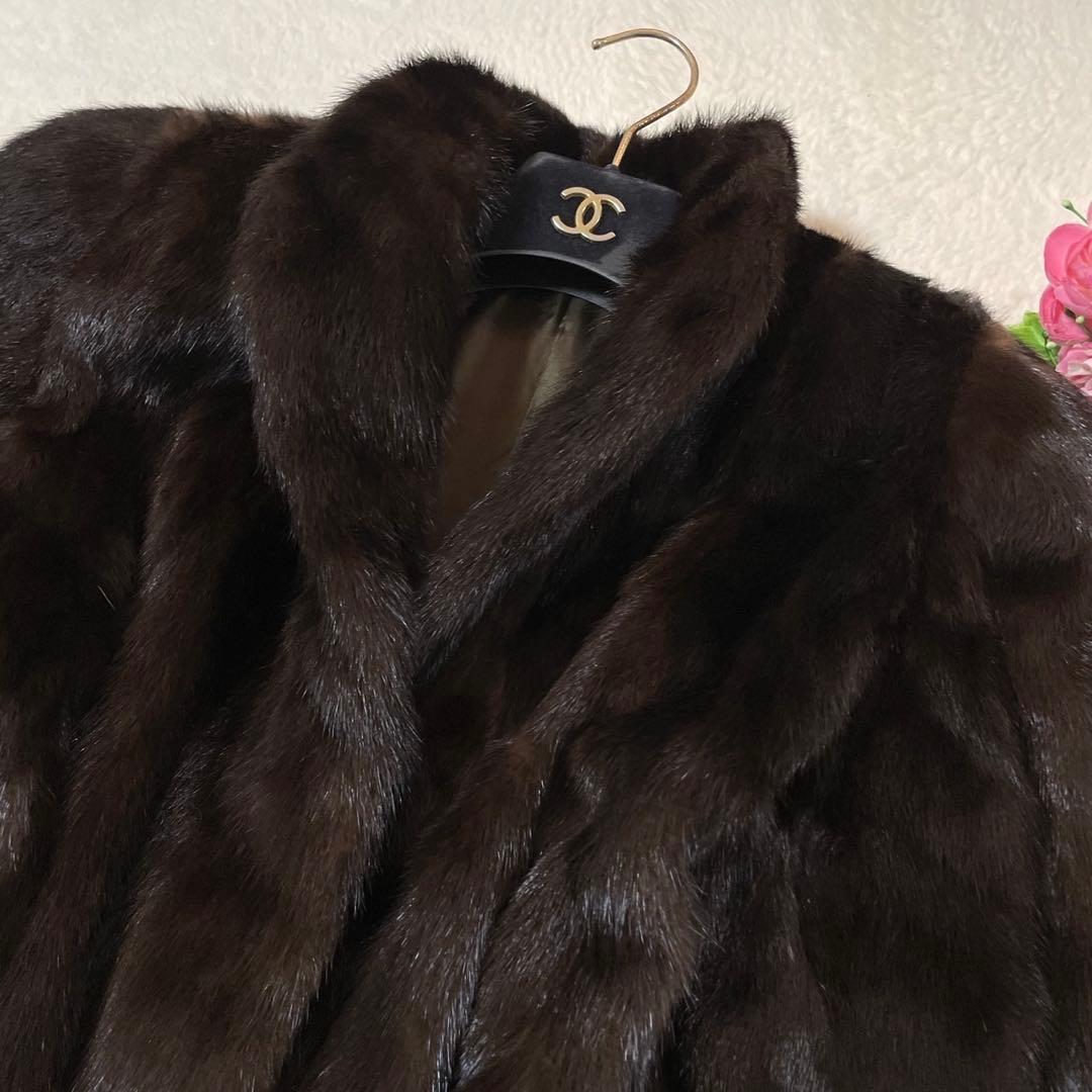 ミンク 本毛皮 コート ダークブラウン サイズ11