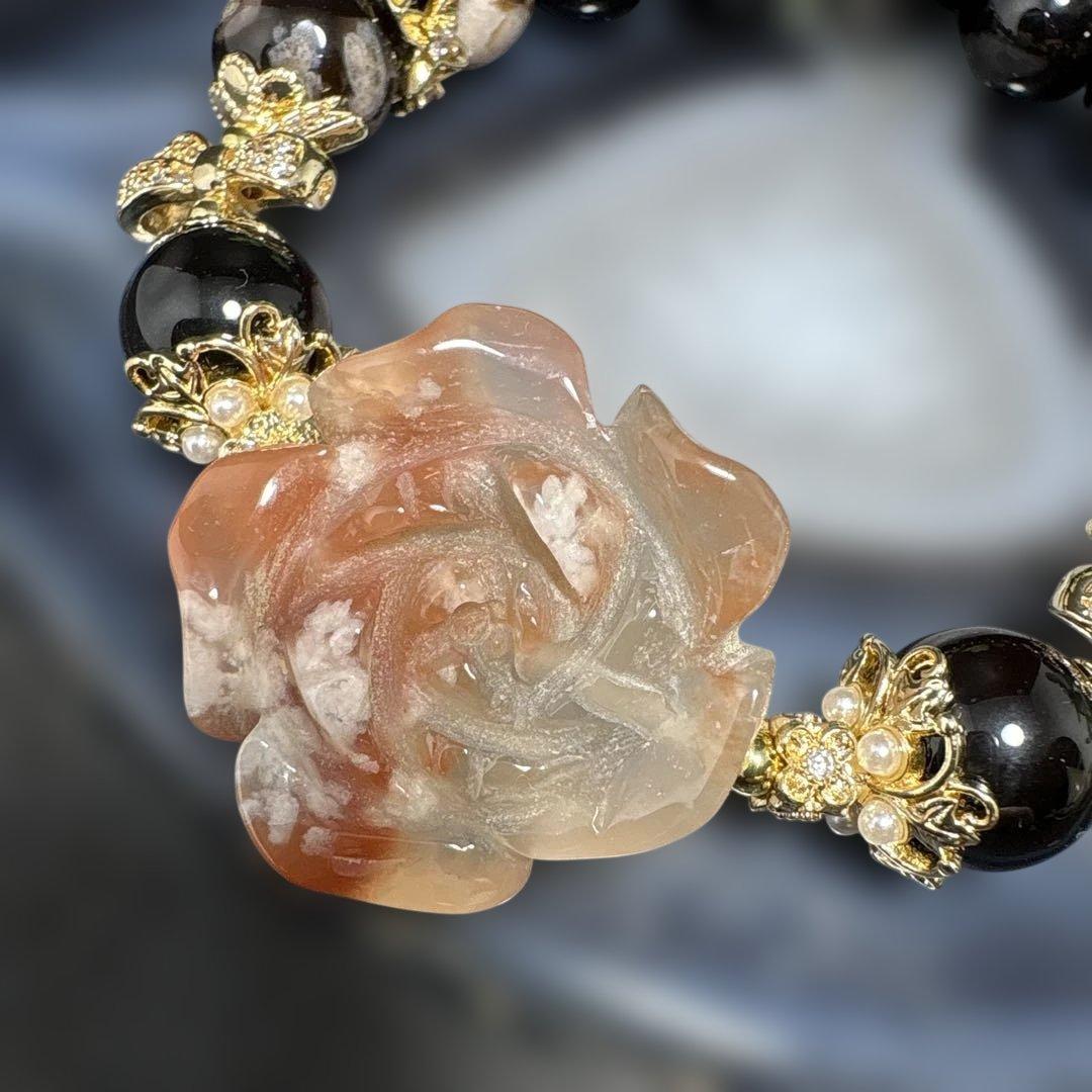 ＊蓮華様おまとめ＊【手彫り】桜瑪瑙　薔薇　夜桜瑪瑙　ブレスレット