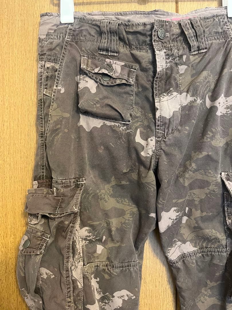 00s DIESEL 迷彩 カモ ディーゼル 和柄 波 パンツ y2k ギミック