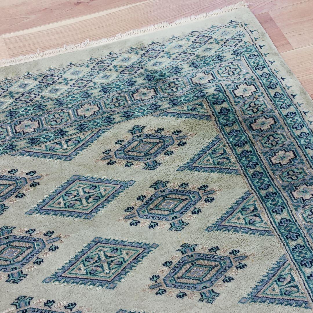 Y2741 パキスタン絨毯 ウール 手織り 大判150×242㎝ トライバルラグ