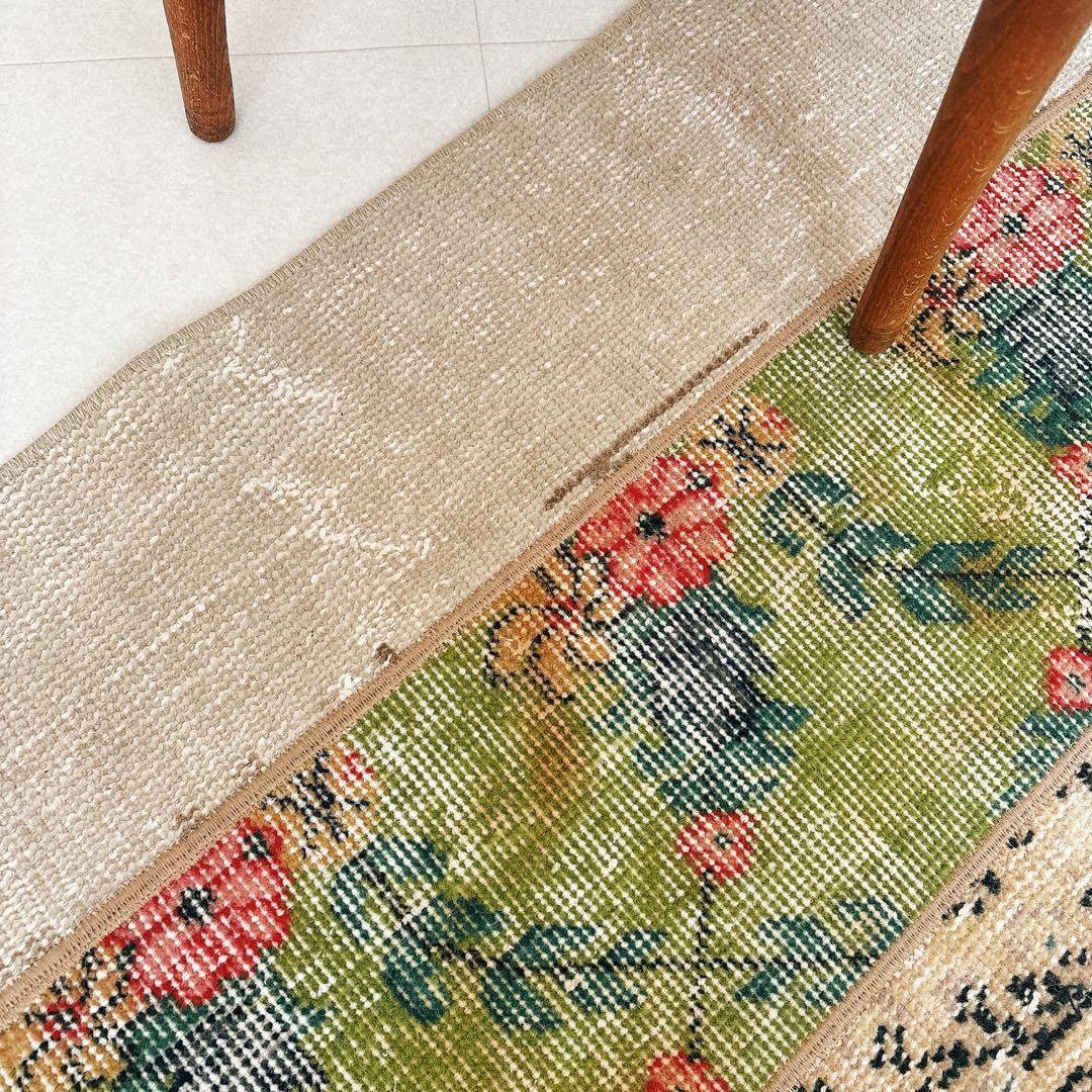 トルコ　ヴィンテージ　ラグ　パッチワーク　グリーン　ベージュ