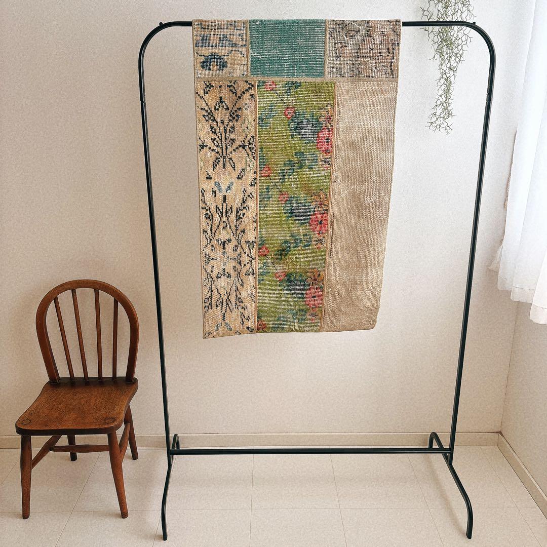 トルコ　ヴィンテージ　ラグ　パッチワーク　グリーン　ベージュ