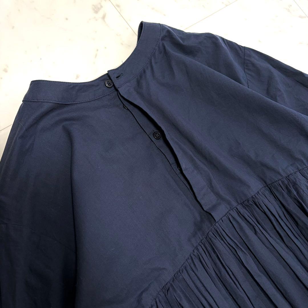 美品 ビアズリー ギャザーチュニック ブラウス ネイビー 2way