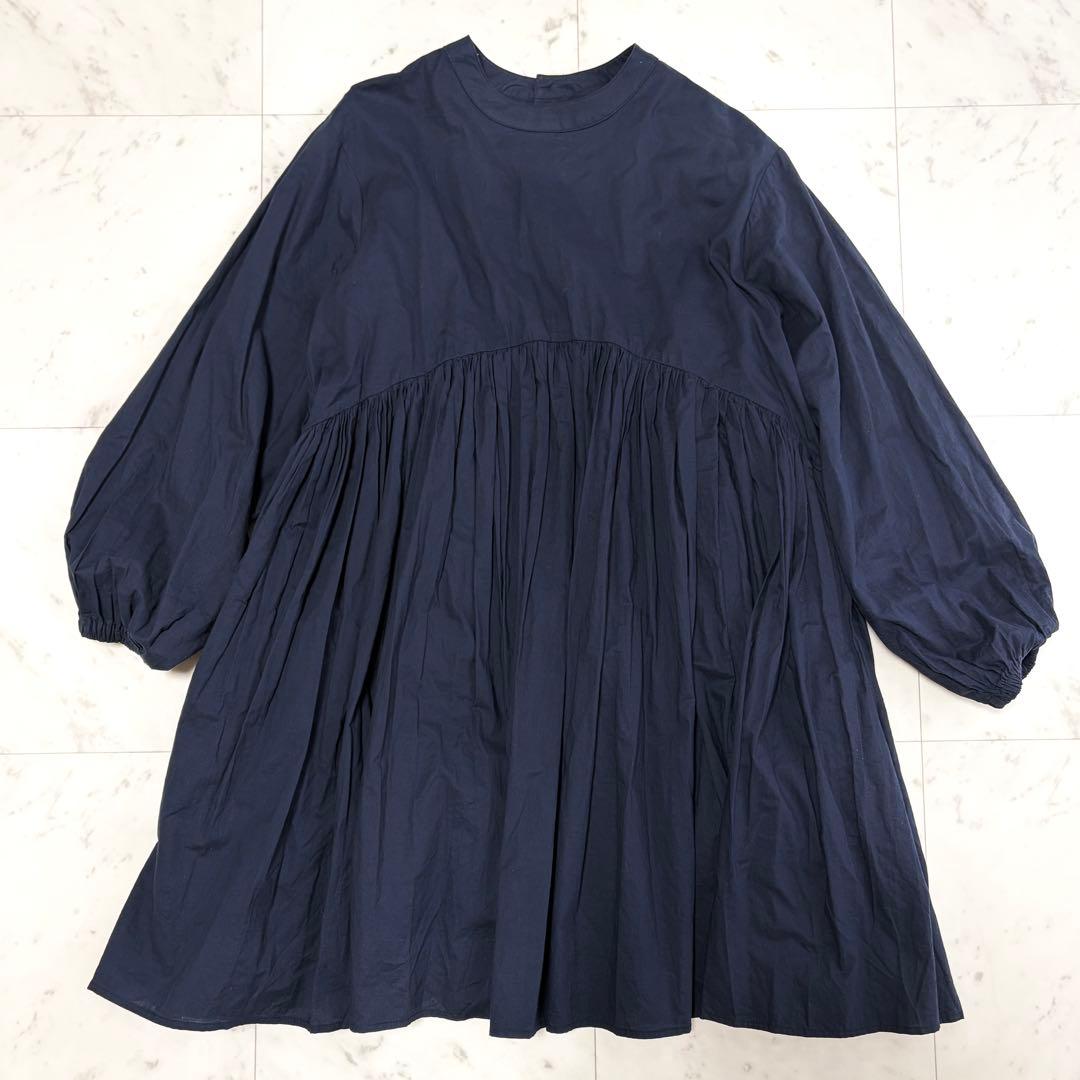 美品 ビアズリー ギャザーチュニック ブラウス ネイビー 2way