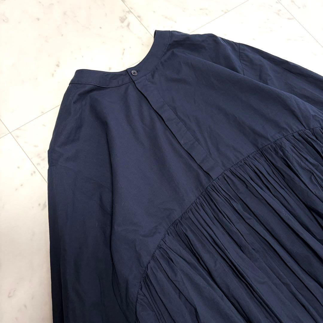 美品 ビアズリー ギャザーチュニック ブラウス ネイビー 2way