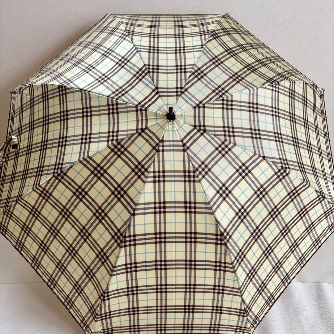 【美品】【バーバリー】Burberry チェック 手開き 雨傘 長傘 レディース
