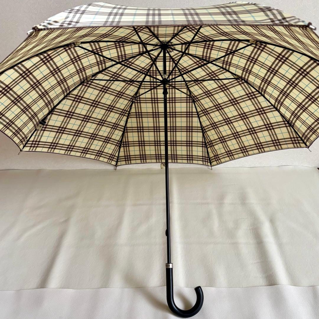 【美品】【バーバリー】Burberry チェック 手開き 雨傘 長傘 レディース