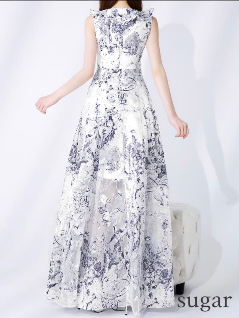 【値下げ！】花柄ロングドレス フリル付き