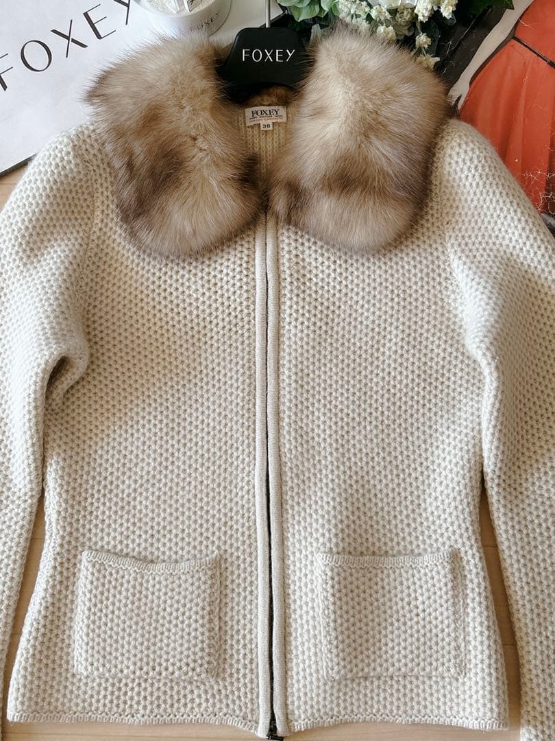 極美品！FOXEY ロシアゼーブル襟カシミアジャケット 38 Rene