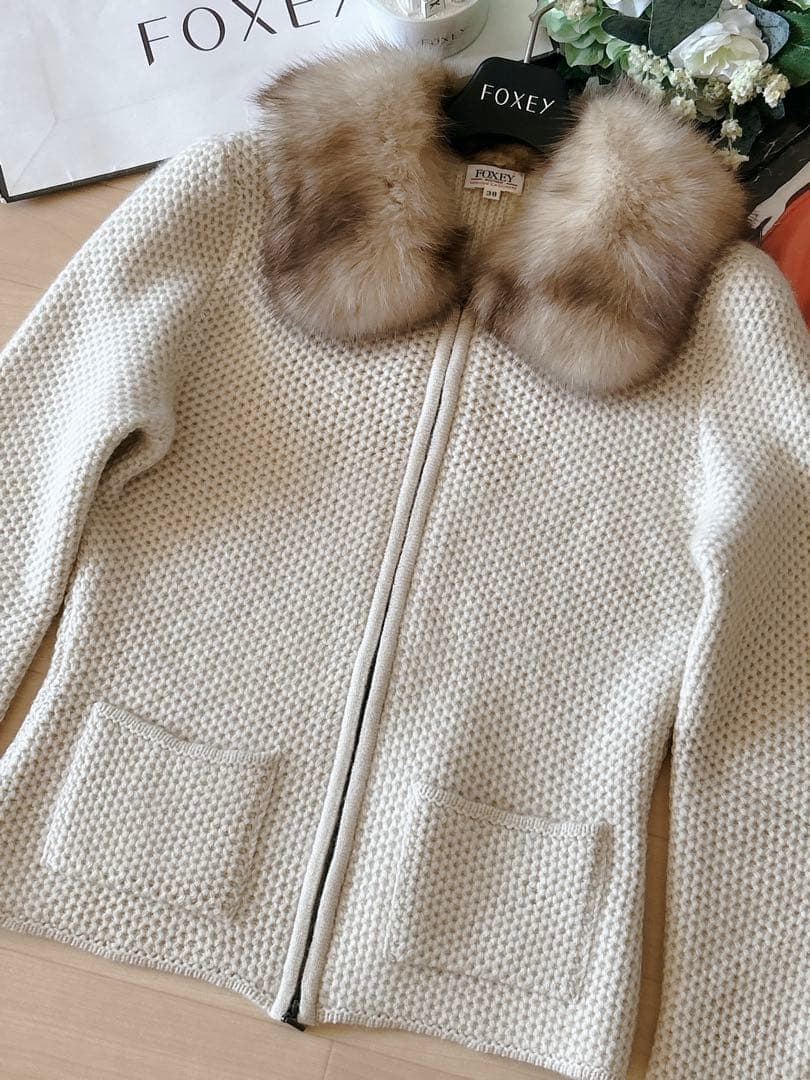 極美品！FOXEY ロシアゼーブル襟カシミアジャケット 38 Rene