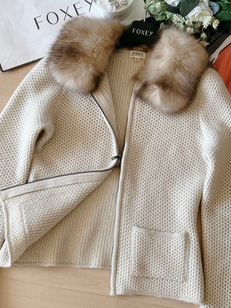 極美品！FOXEY ロシアゼーブル襟カシミアジャケット 38 Rene