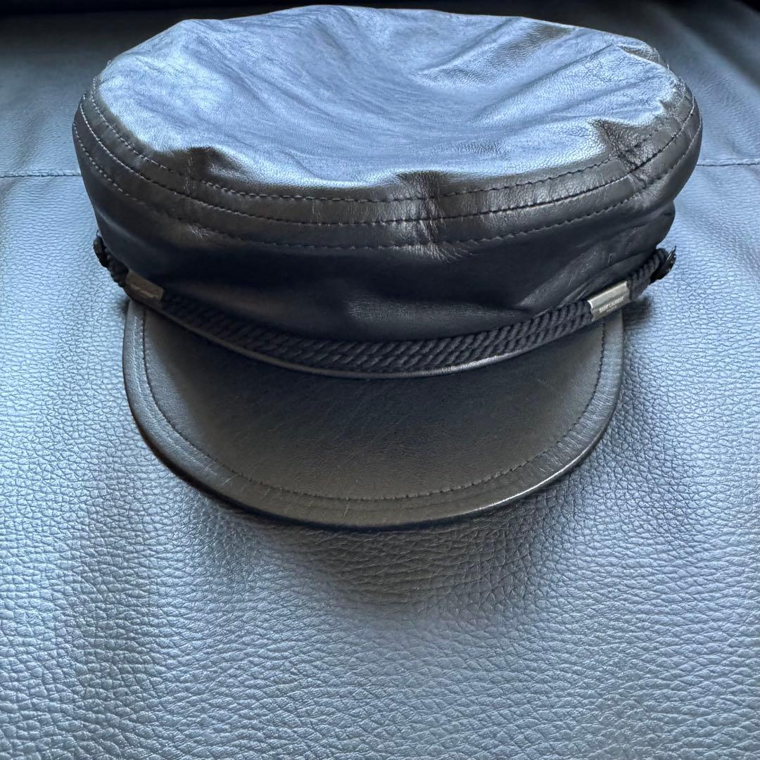 SAINT LAURENT PARIS 羊革 キャスケット 黒 L 58cm