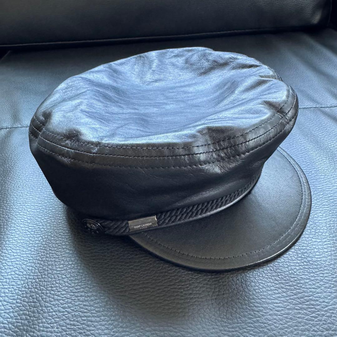 SAINT LAURENT PARIS 羊革 キャスケット 黒 L 58cm