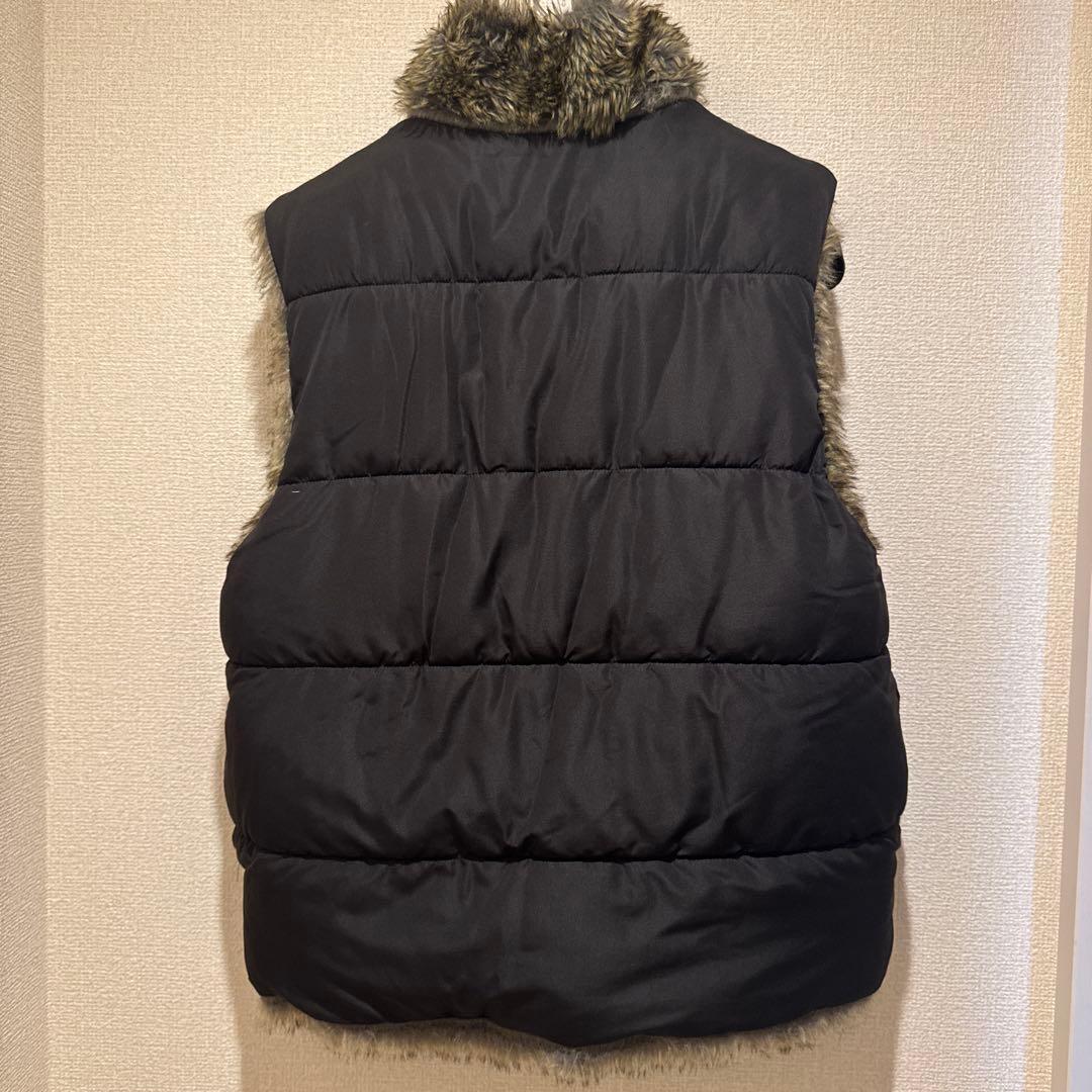 ジャケット・アウター ACLENT 2way stand collar fur vest BLACK