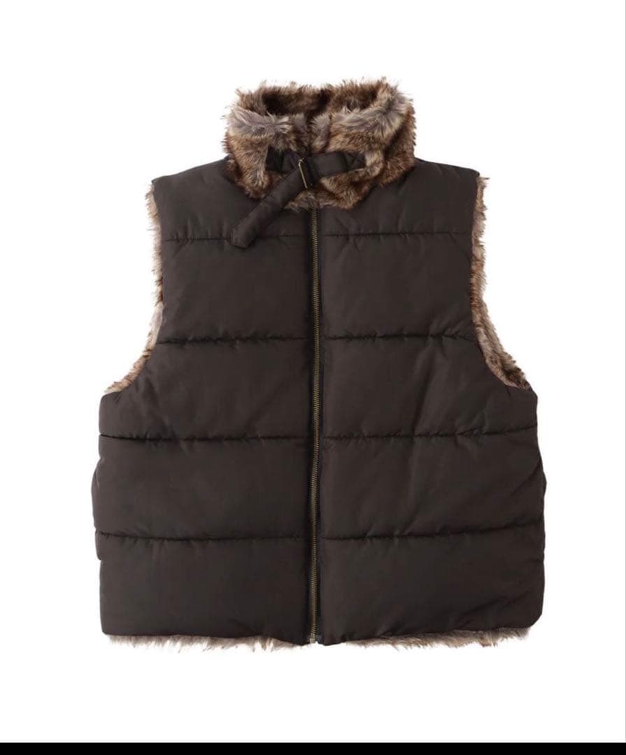 ジャケット・アウター ACLENT 2way stand collar fur vest BLACK