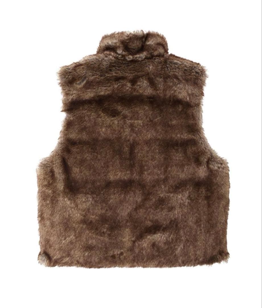 ジャケット・アウター ACLENT 2way stand collar fur vest BLACK